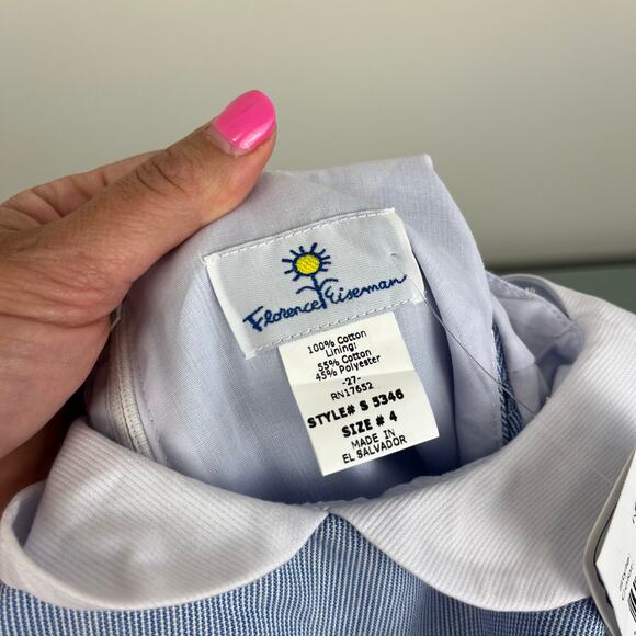 Florence Eiseman Junior Cord Dress with Flowers Blue 4T NWT - Picture 4 of 9